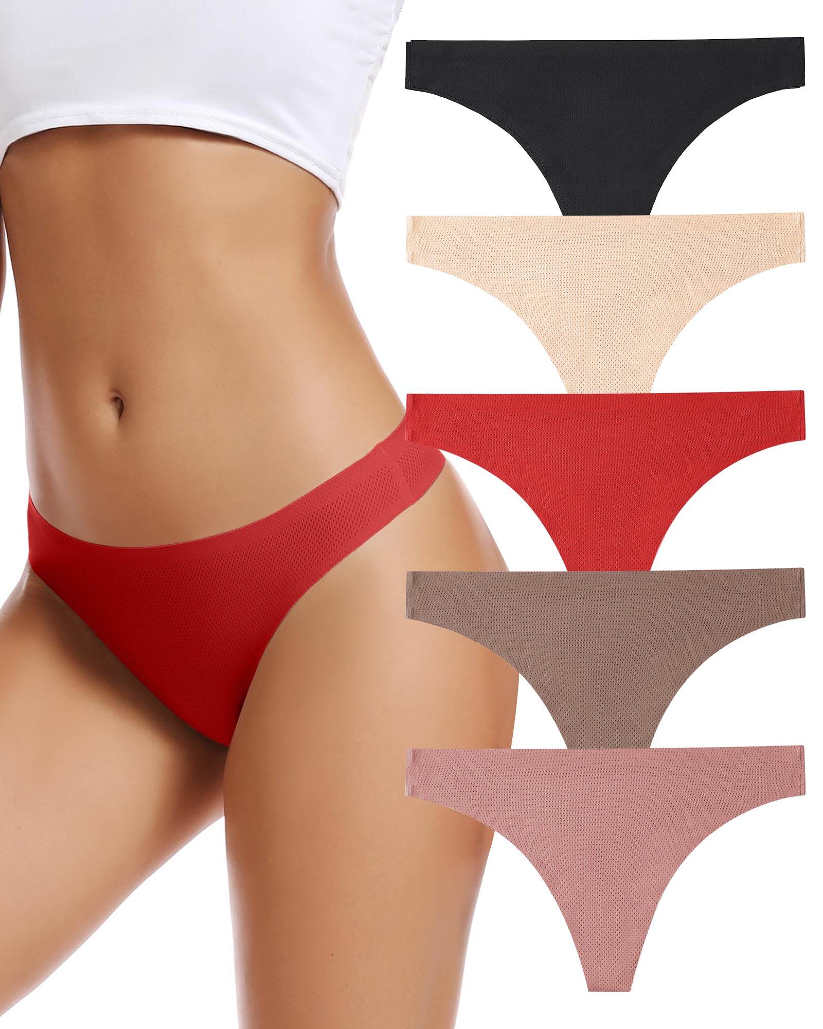 voenxe Seamless Women Underwear Thongs,No Show Ladies Workout Thong,5 Pack