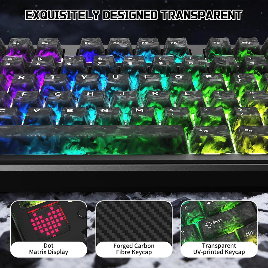 ATTACK SHARK X87 ULTRA Kablosuz Mekanik Oyun Klavyesi Dot Matrix Ekranlı, BT/2,4 GHz/Kablolu, Çift 8000Hz Yoklama Oranı,%75 Hot-Swap, 10000mAh, RGB, Shark Fin Kablosuz Alıcı, Mürekkep Gölge