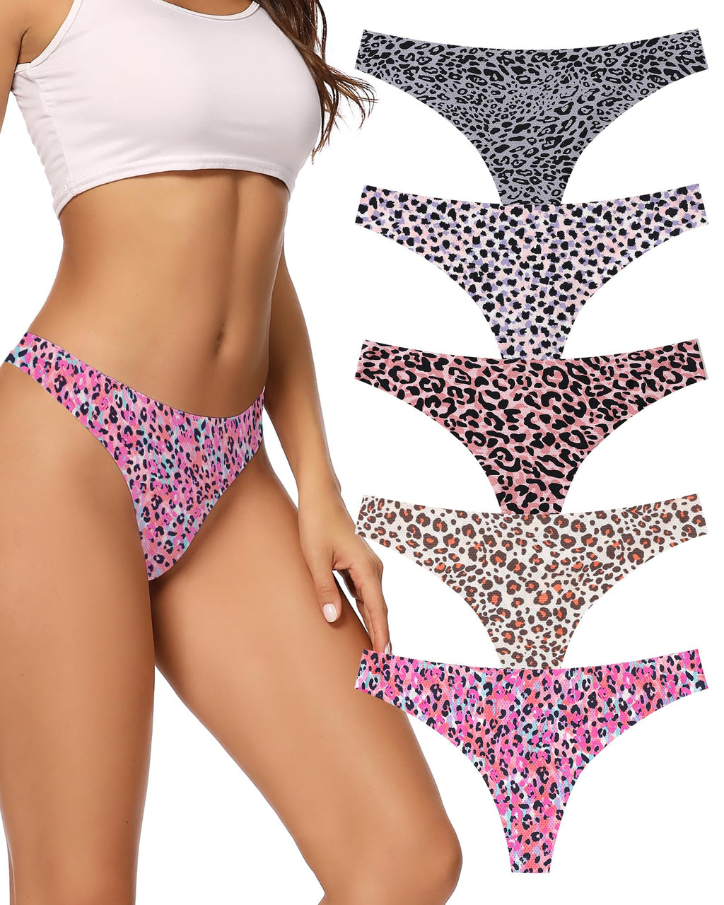 voenxe Seamless Women Underwear Thongs,No Show Ladies Workout Thong,5 Pack