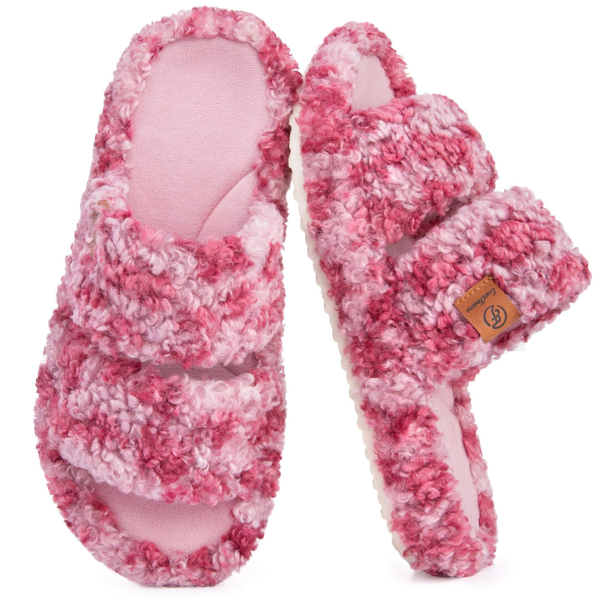 EverFoams Womens Fuzzy Open-toe Slippers Memory Foam Indoor House Shoes