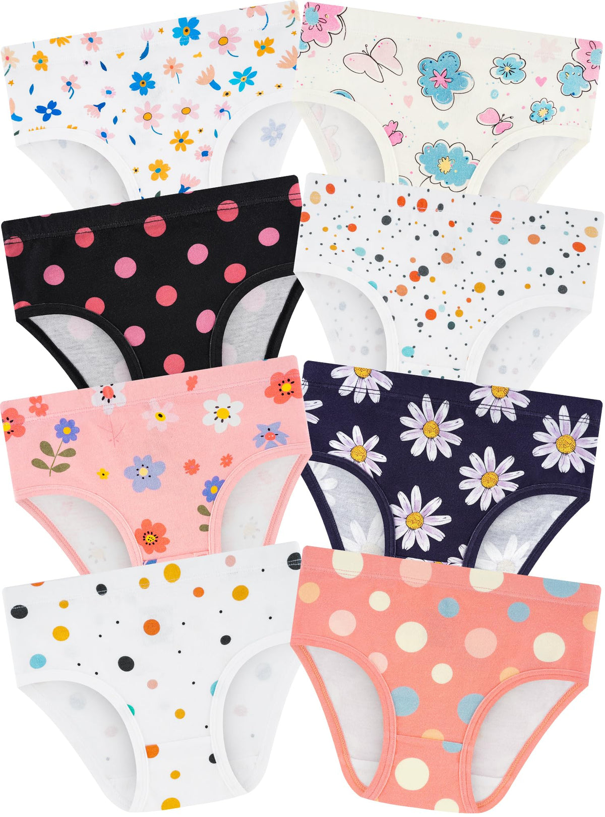 Girls Underwear, Soft Cotton Tagless Breathable Panties, 8-Pack, 18M-12Y