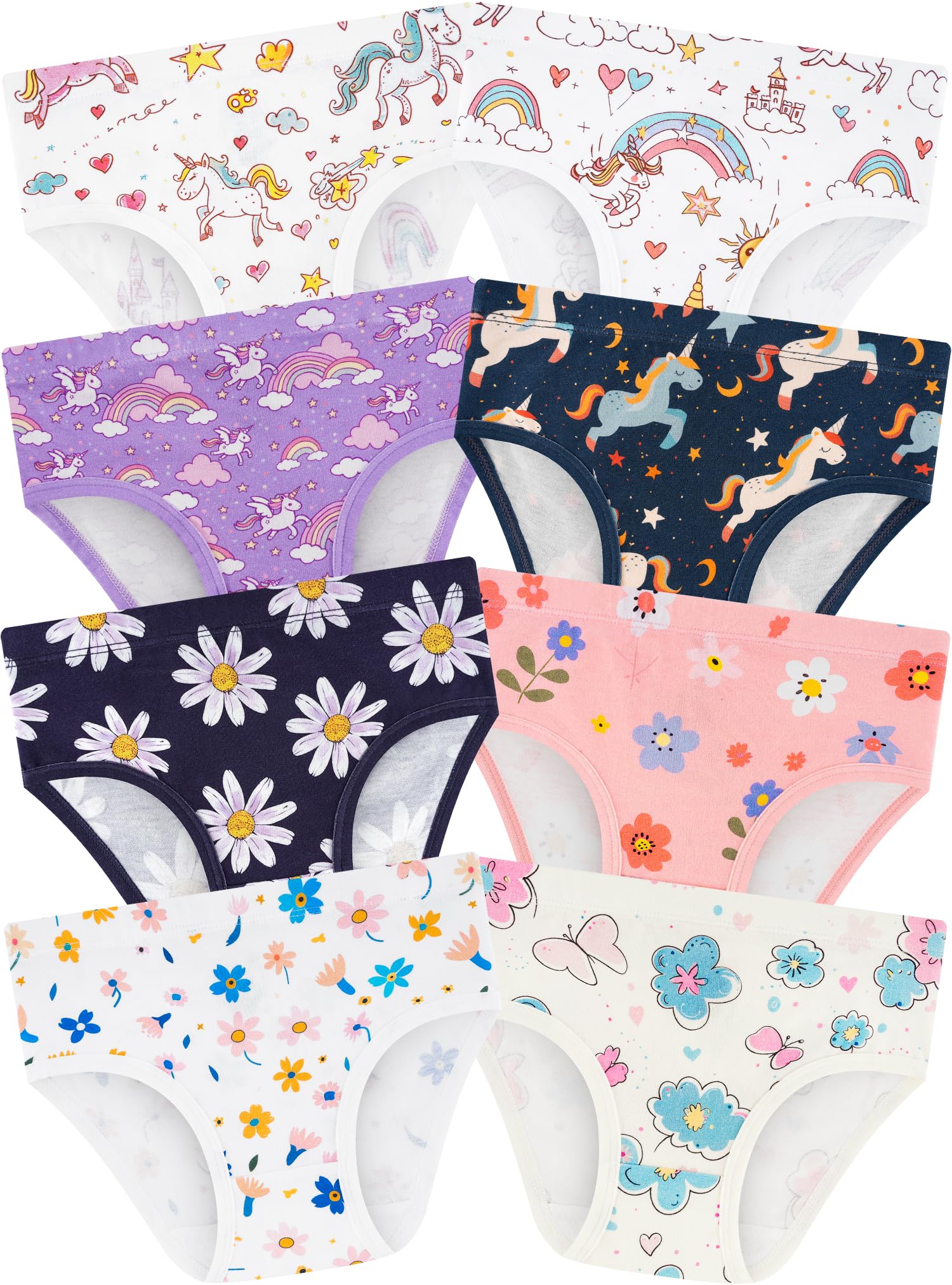 Girls Underwear, Soft Cotton Tagless Breathable Panties, 8-Pack, 18M-12Y