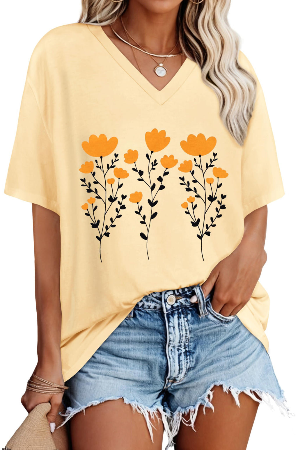 Oversized Tshirts for Women Graphic V Neck Short Sleeve Summer Casual Tops