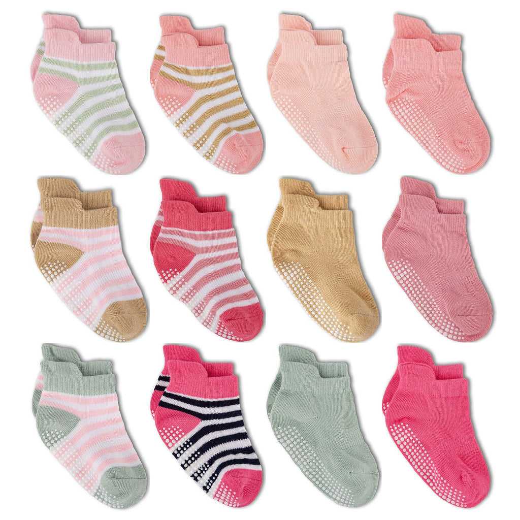 Zaples Baby Non Slip Grip Ankle Socks with Non Skid Soles for Infants Toddlers Kids Boys Girls