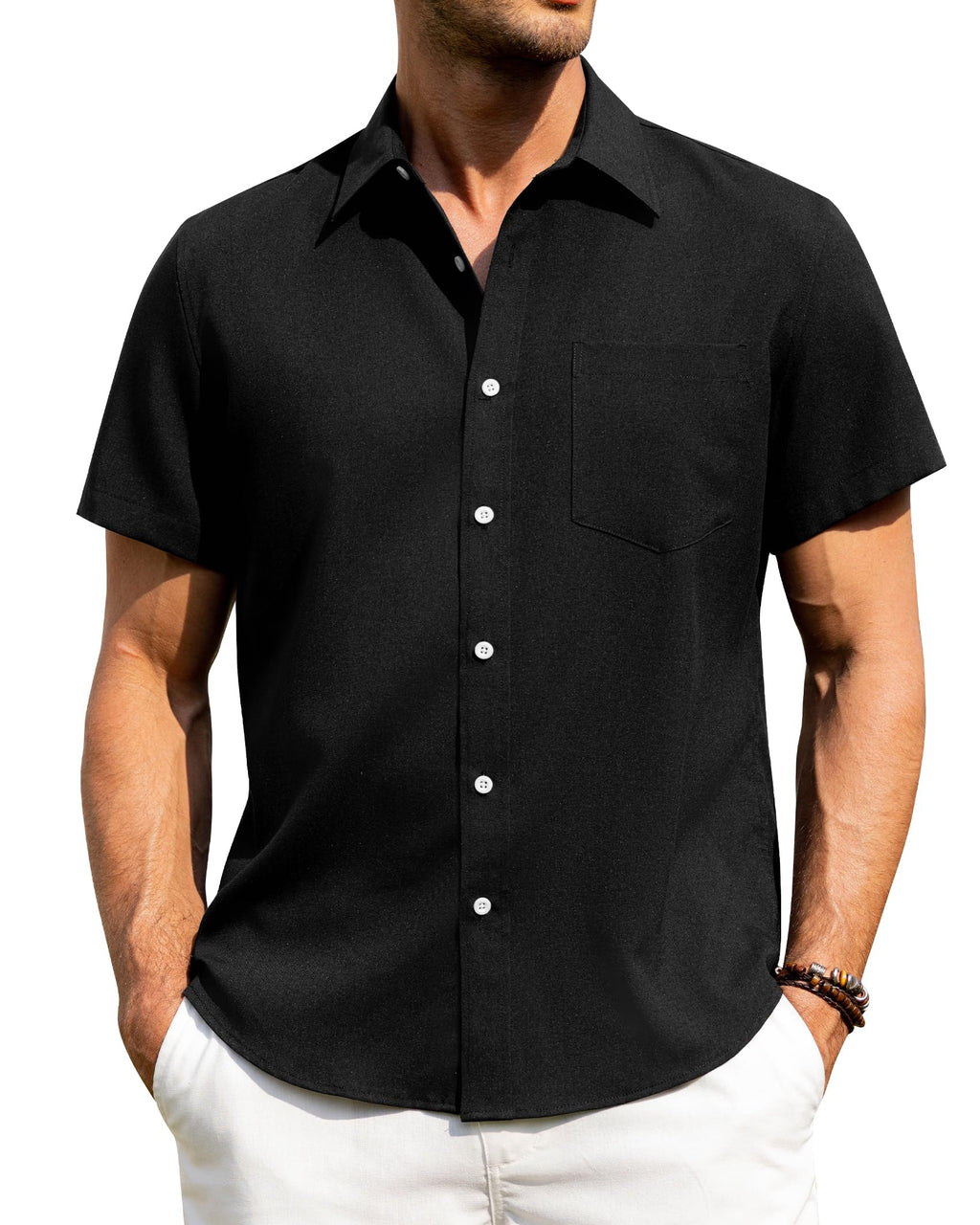 Alimens & Gentle Mens Linen Shirts Short Sleeve Button Down Shirts Wrinkle Free Casual Vacation Beach Summer Tops