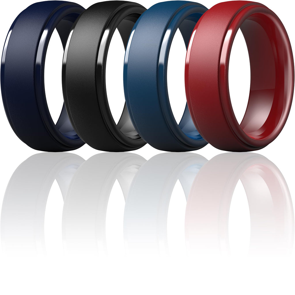 ThunderFit Silicone Rings for Men, Step Edge Rubber Wedding Bands 10mm Wide