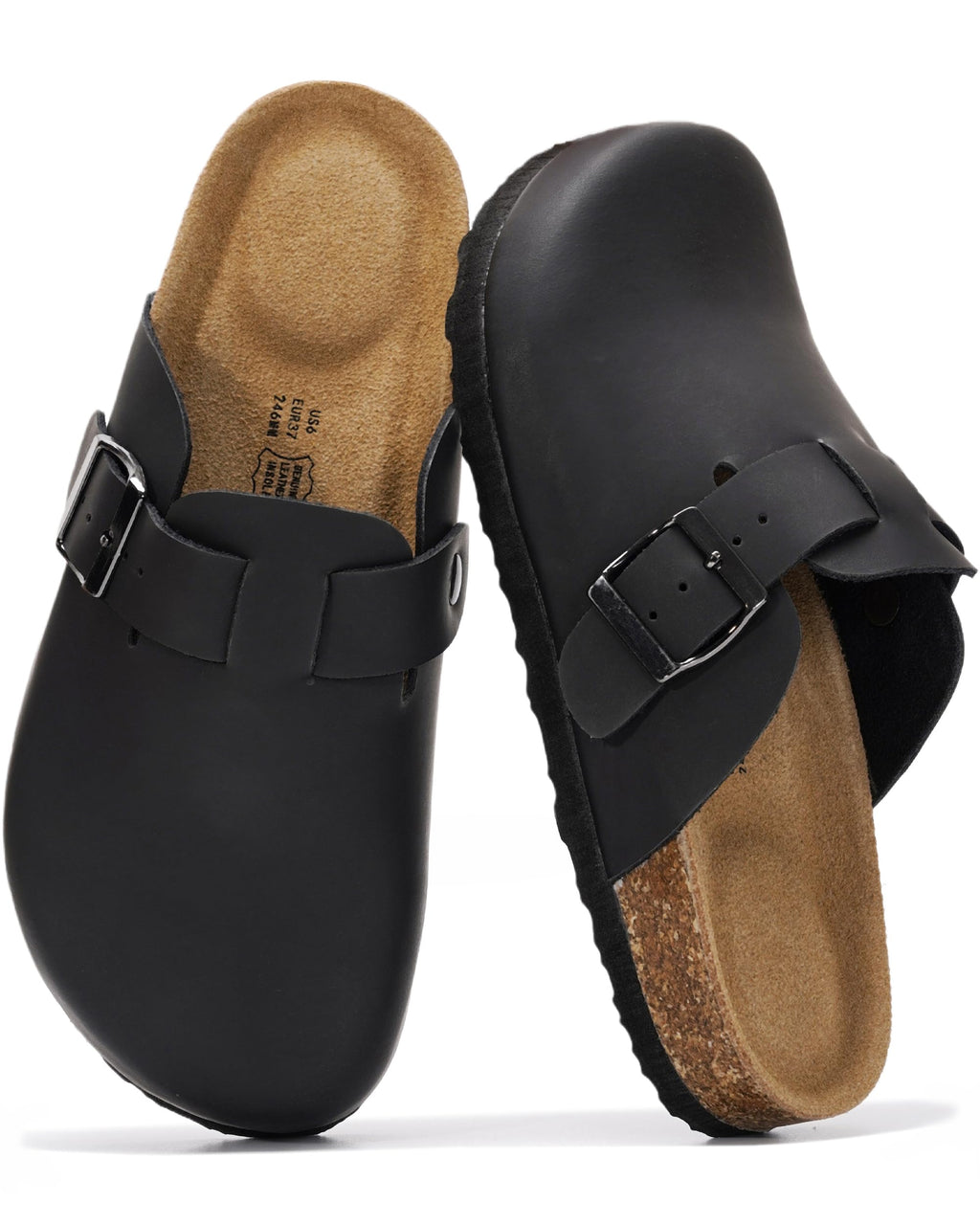 100% Genuine Leather Slip-on Footbed Clogs for Women - Fall Shoes for Women