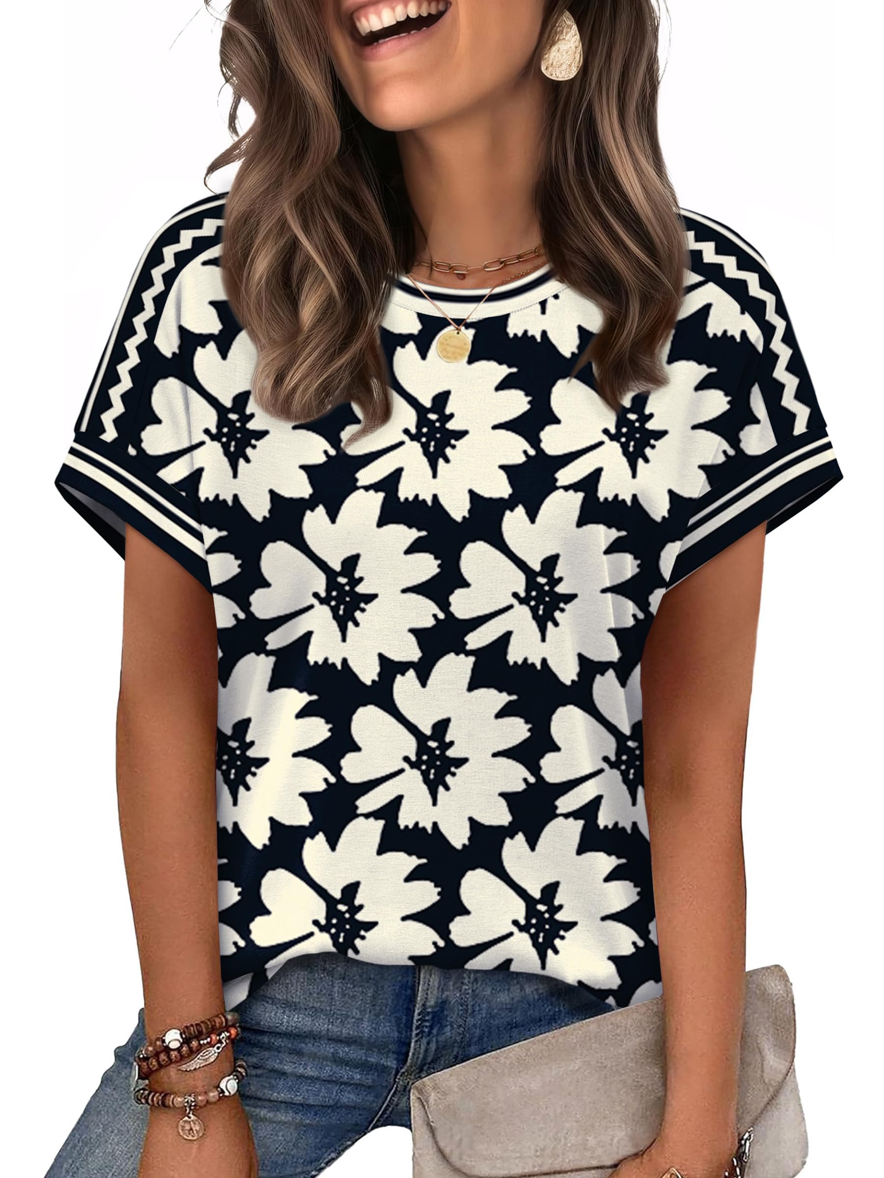WIHOLL Womens Tops Short Sleeve Shirts Summer Outfits 2026 Spring Dressy Casual Clothes Clothing