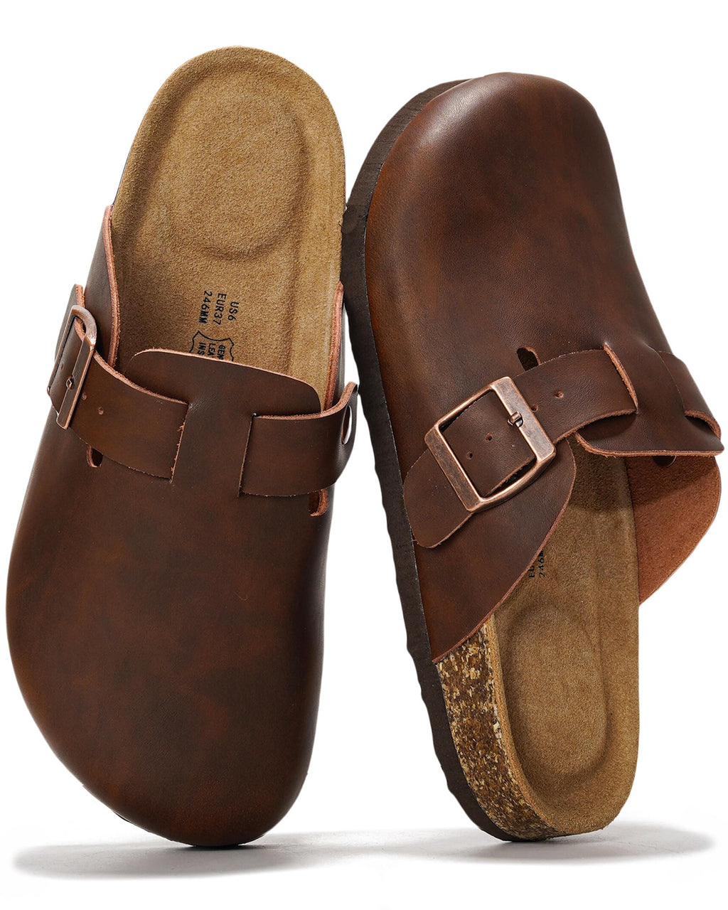 100% Genuine Leather Slip-on Footbed Clogs for Women - Fall Shoes for Women