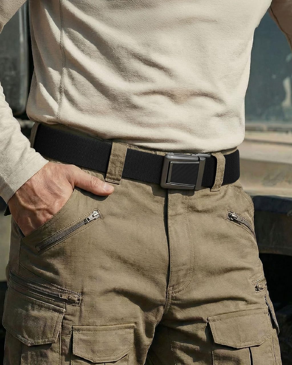 CHAOREN Tactical Belt Men - 1.5" Stretch Work Belt with Zinc Alloy Buckle