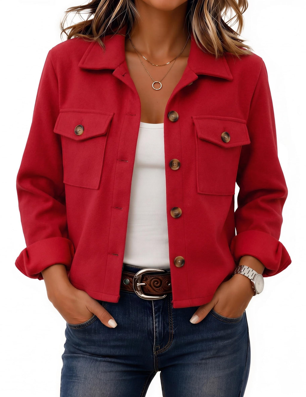 Zeagoo Flannels for Women Cropped Shacket Jacket Fashion Plaid Fall Coat