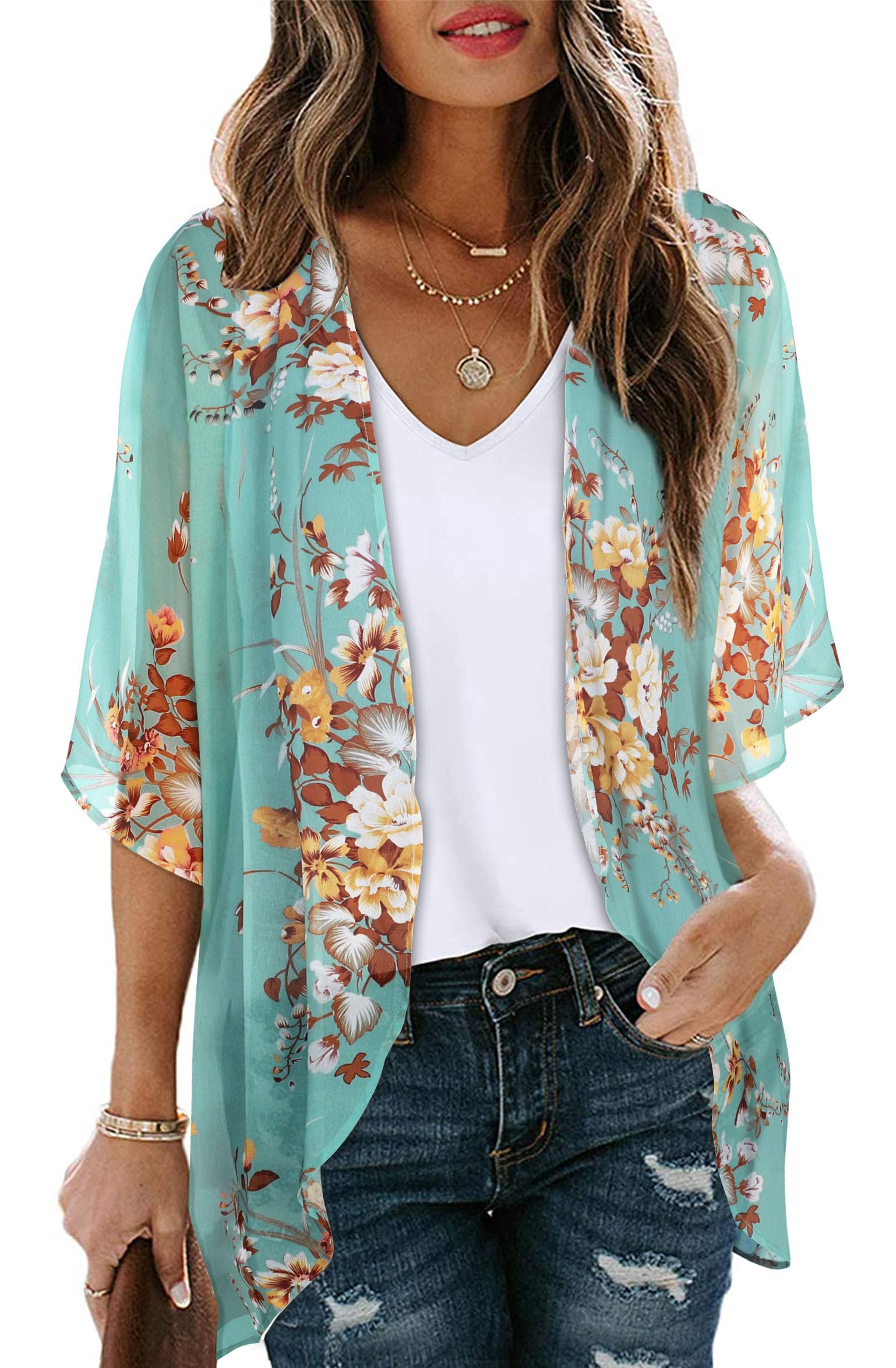 CHICGAL Womens Floral Kimono Cardigan Beach Cover Up Casual Summer Tops