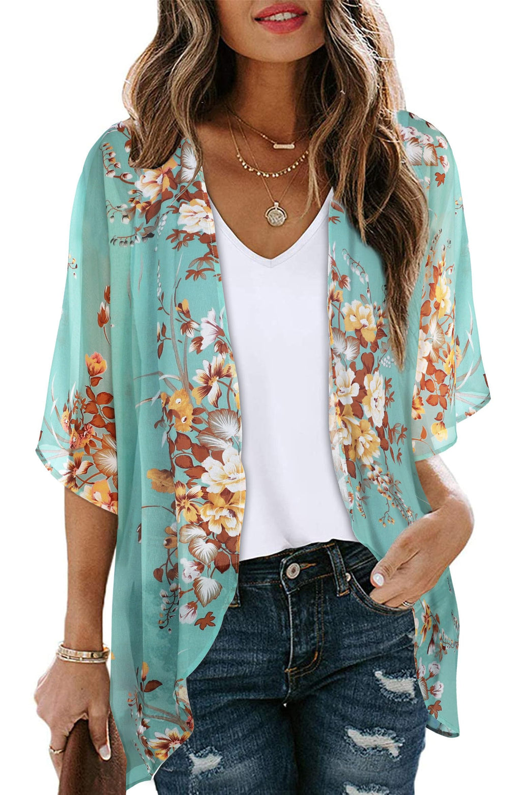 CHICGAL Womens Floral Kimono Cardigan Beach Cover Up Casual Summer Tops
