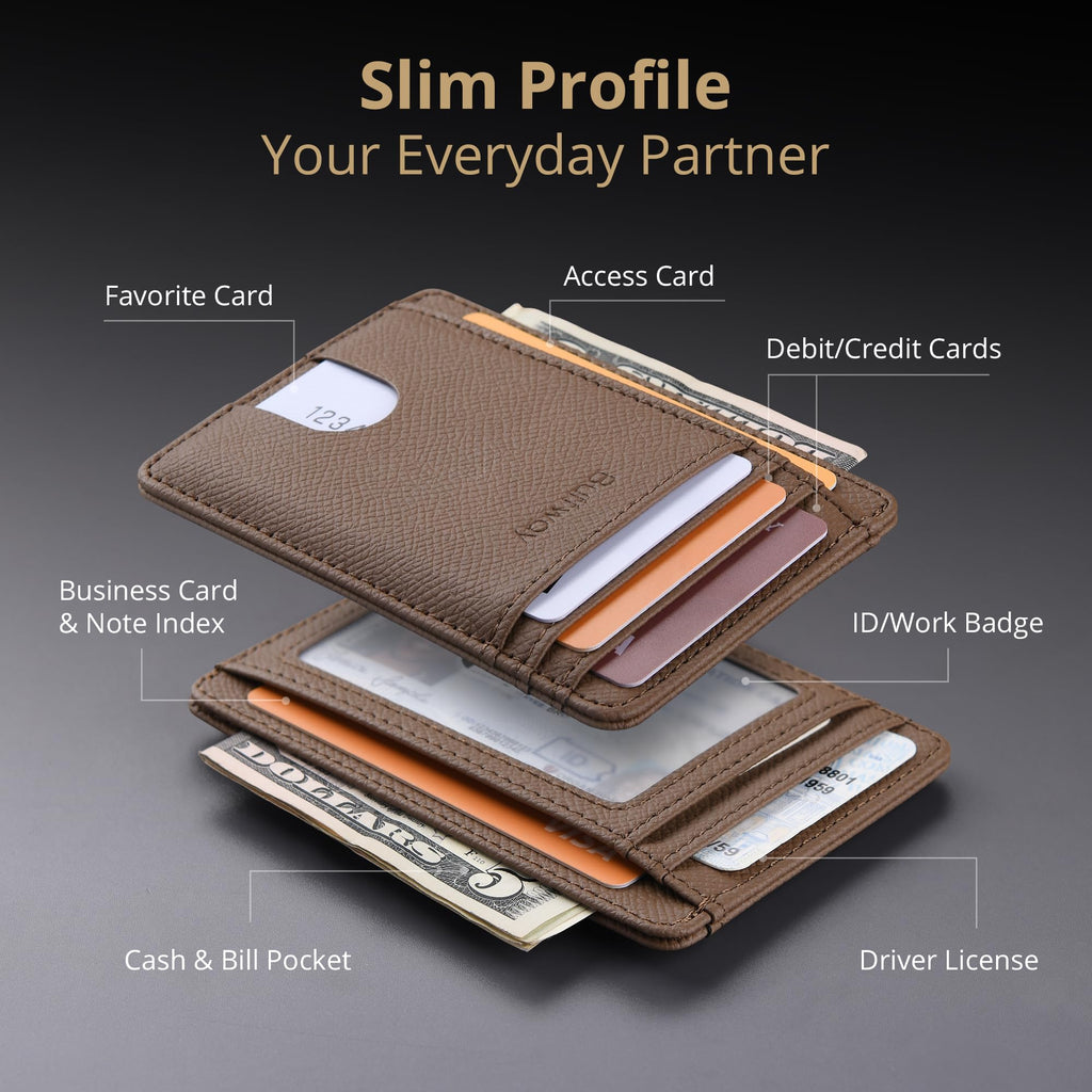 Buffway Slim Minimalist Front Pocket RFID Blocking Leather Wallets for Men and Women - Cross Black