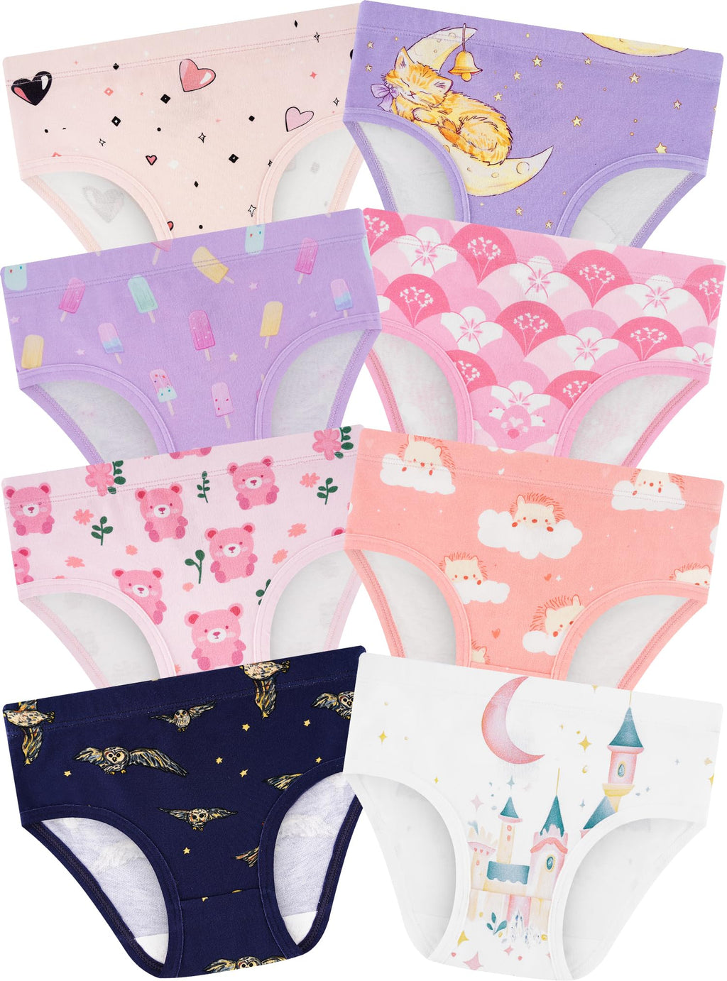 Girls Underwear, Soft Cotton Tagless Breathable Panties, 8-Pack, 18M-12Y