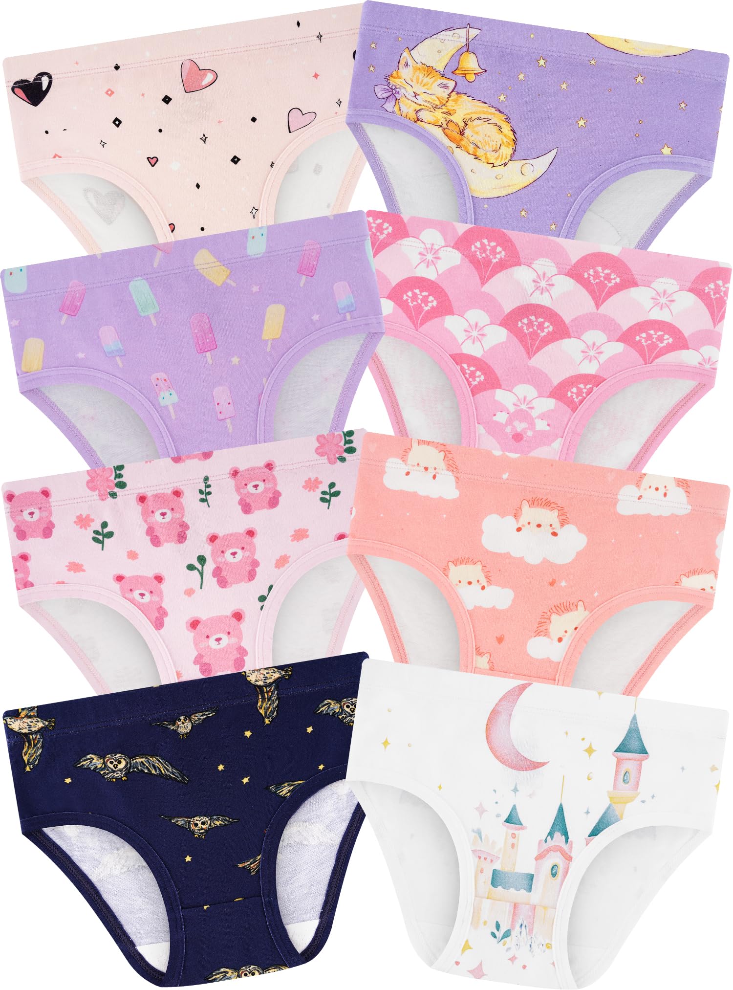 Girls Underwear, Soft Cotton Tagless Breathable Panties, 8-Pack, 18M-12Y