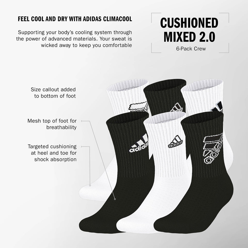 adidas Kids Athletic Cushioned Crew Socks 6 Pairs
