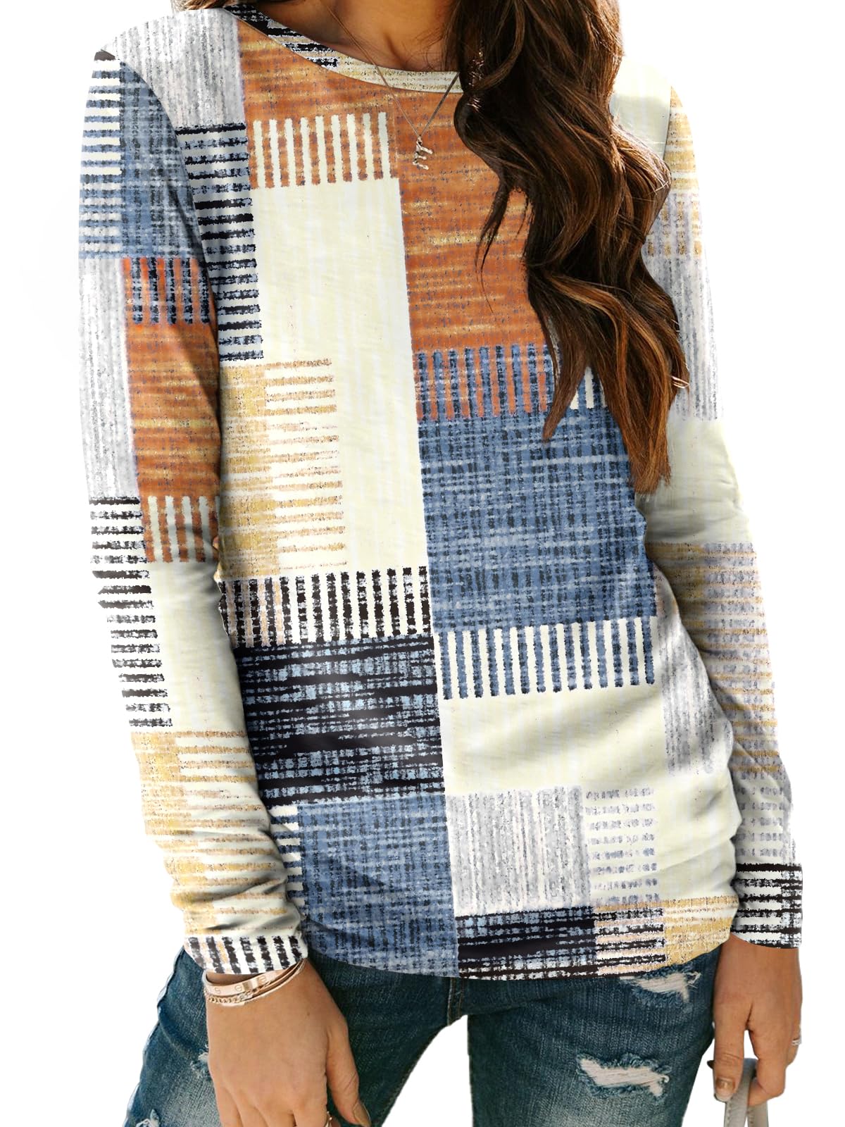 AUTOMET Women's Long Sleeve Crewneck Shirts Casual Basic Tops