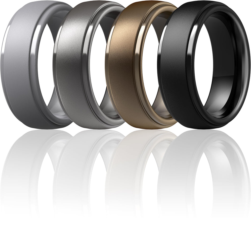 ThunderFit Silicone Rings for Men, Step Edge Rubber Wedding Bands 10mm Wide