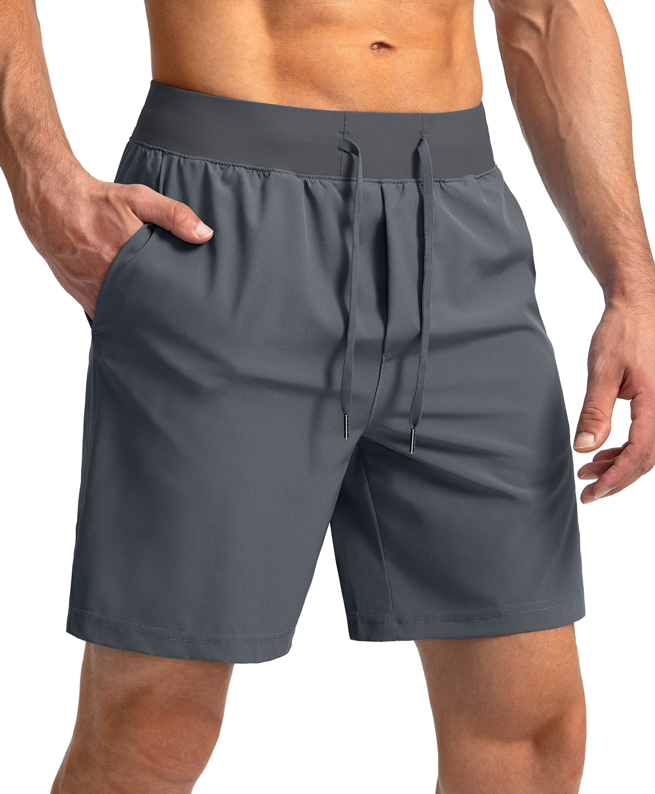 Soothfeel Men's Running Shorts with Zipper Pockets 9"/ 7"/ 5" Quick Dry Eight Basketball Gym Workout Athletic Shorts