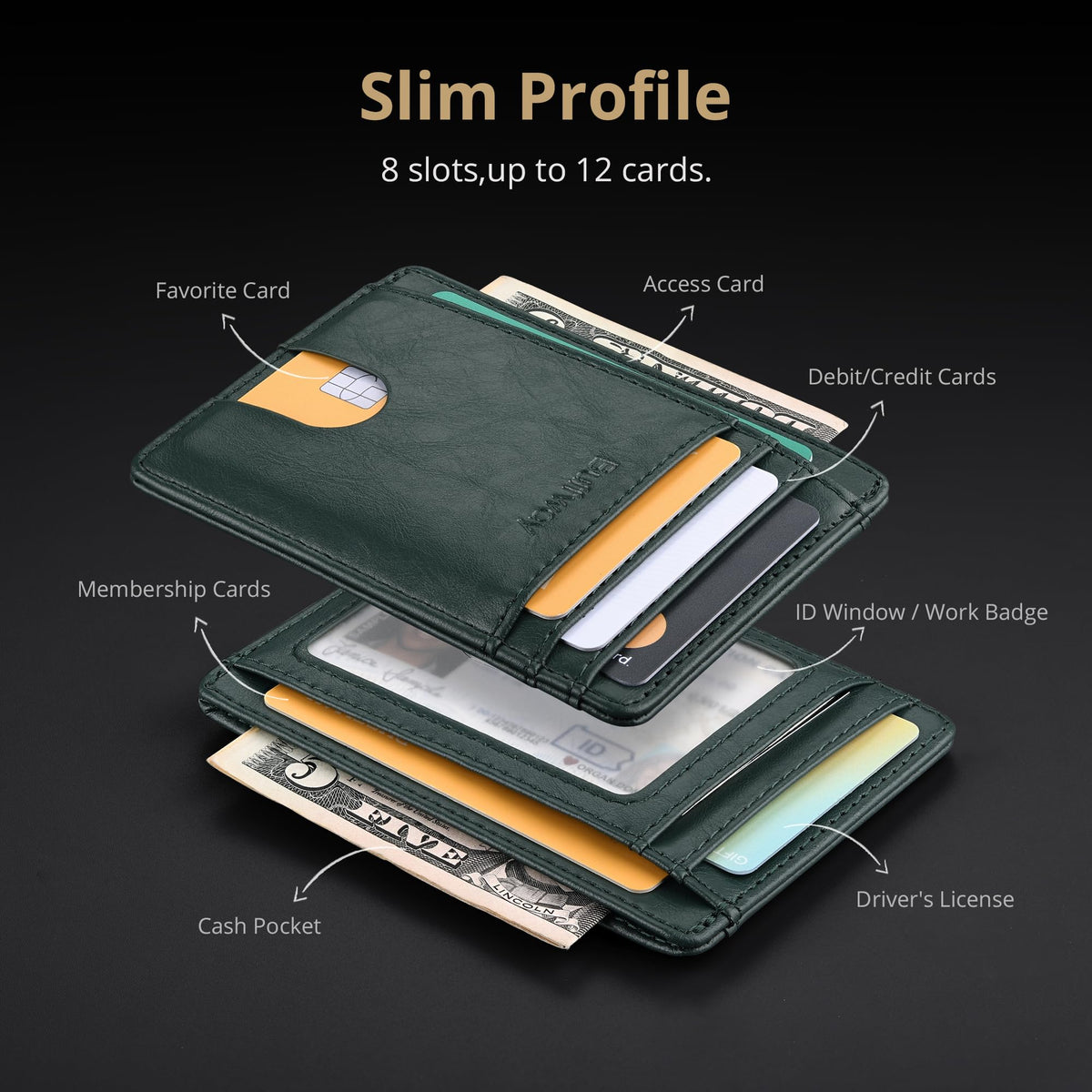 Buffway Slim Minimalist Front Pocket RFID Blocking Leather Wallets for Men and Women - Cross Black