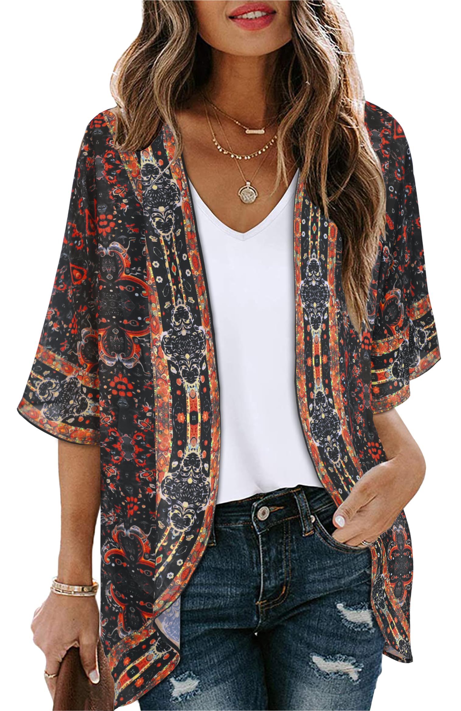 CHICGAL Womens Floral Kimono Cardigan Beach Cover Up Casual Summer Tops