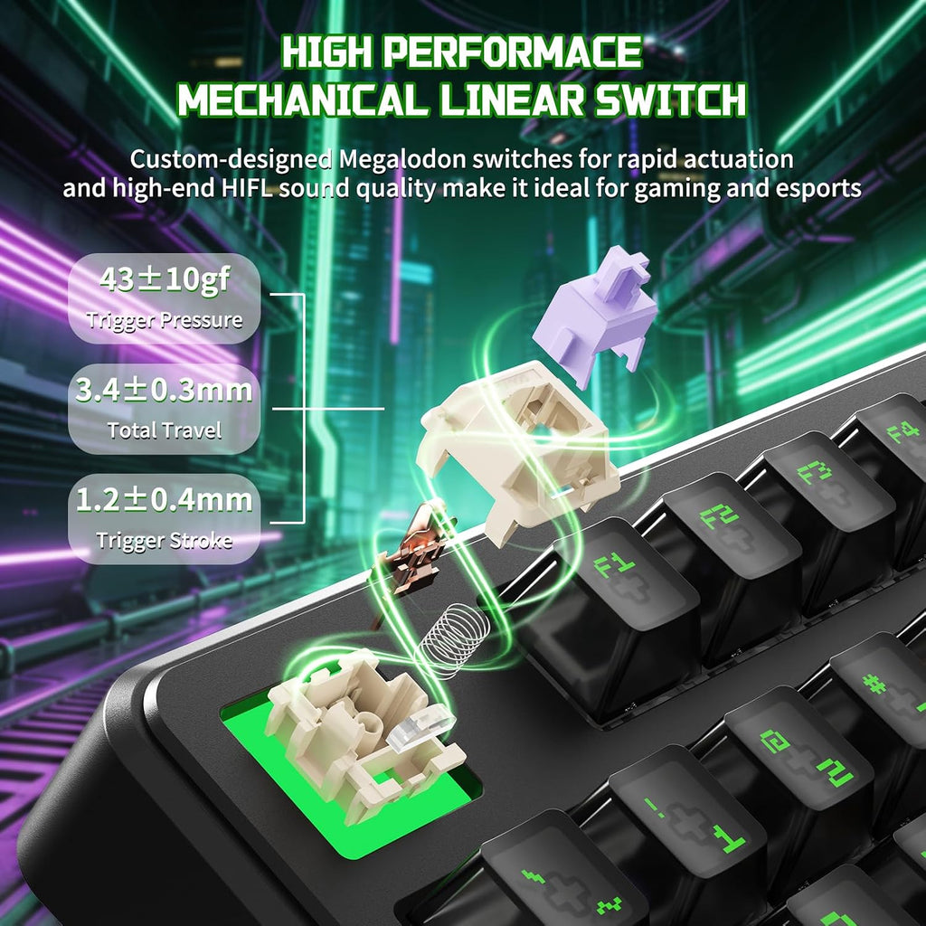 ATTACK SHARK X87 ULTRA Kablosuz Mekanik Oyun Klavyesi Dot Matrix Ekranlı, BT/2,4 GHz/Kablolu, Çift 8000Hz Yoklama Oranı,%75 Hot-Swap, 10000mAh, RGB, Shark Fin Kablosuz Alıcı, Mürekkep Gölge