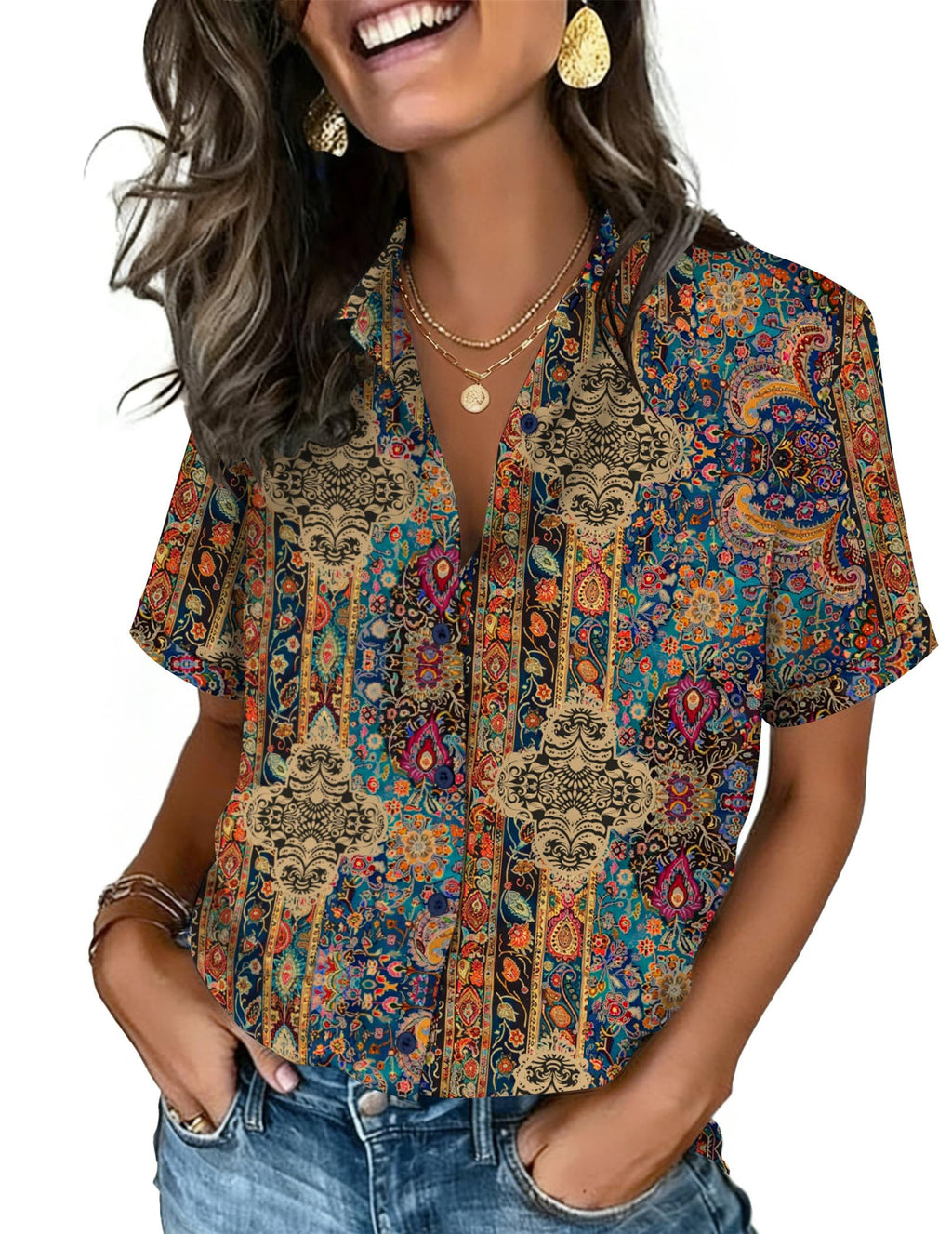 Zeagoo Button Down Shirts for Women Short Sleeve Tops Dressy Casual Blouses