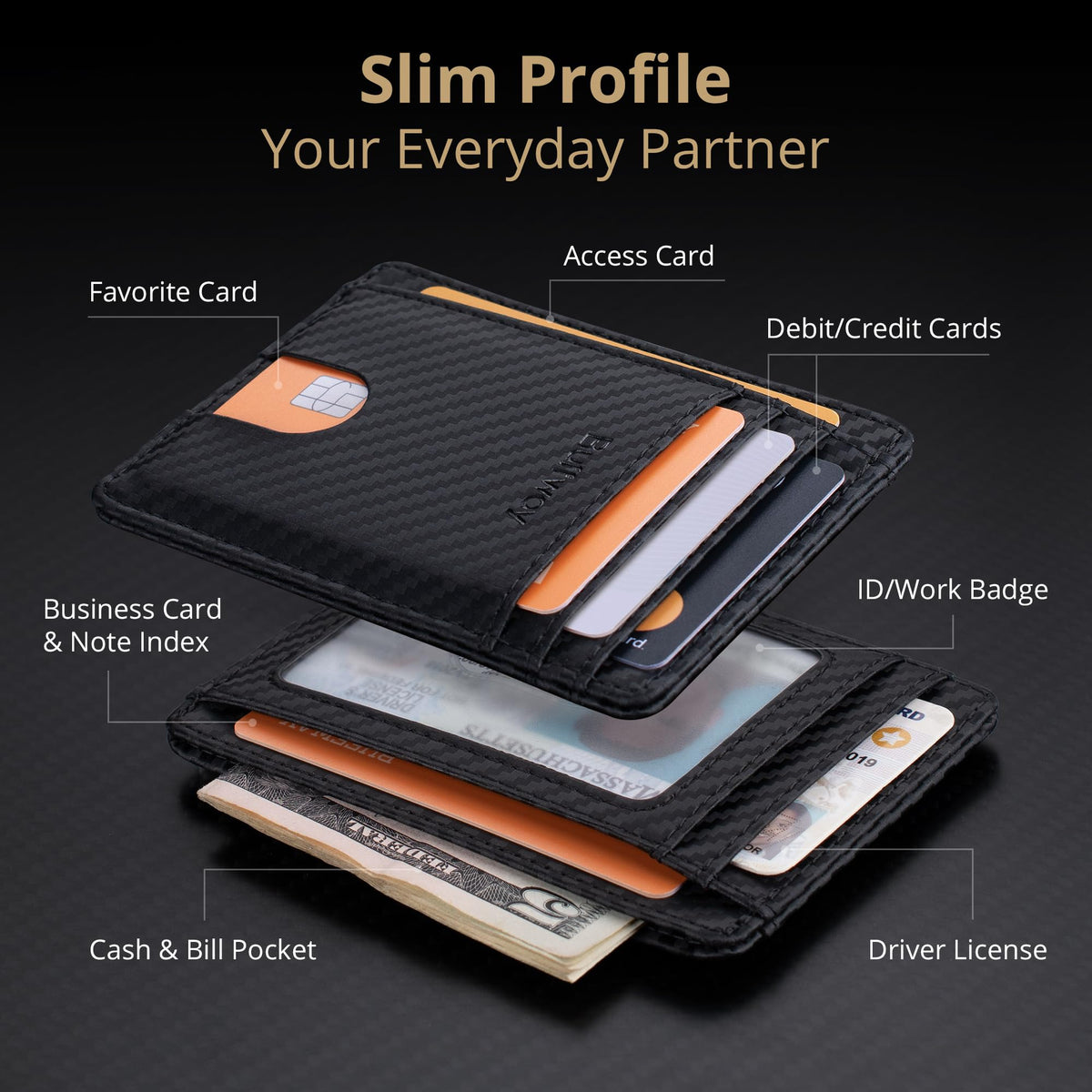 Buffway Slim Minimalist Front Pocket RFID Blocking Leather Wallets for Men and Women - Cross Black