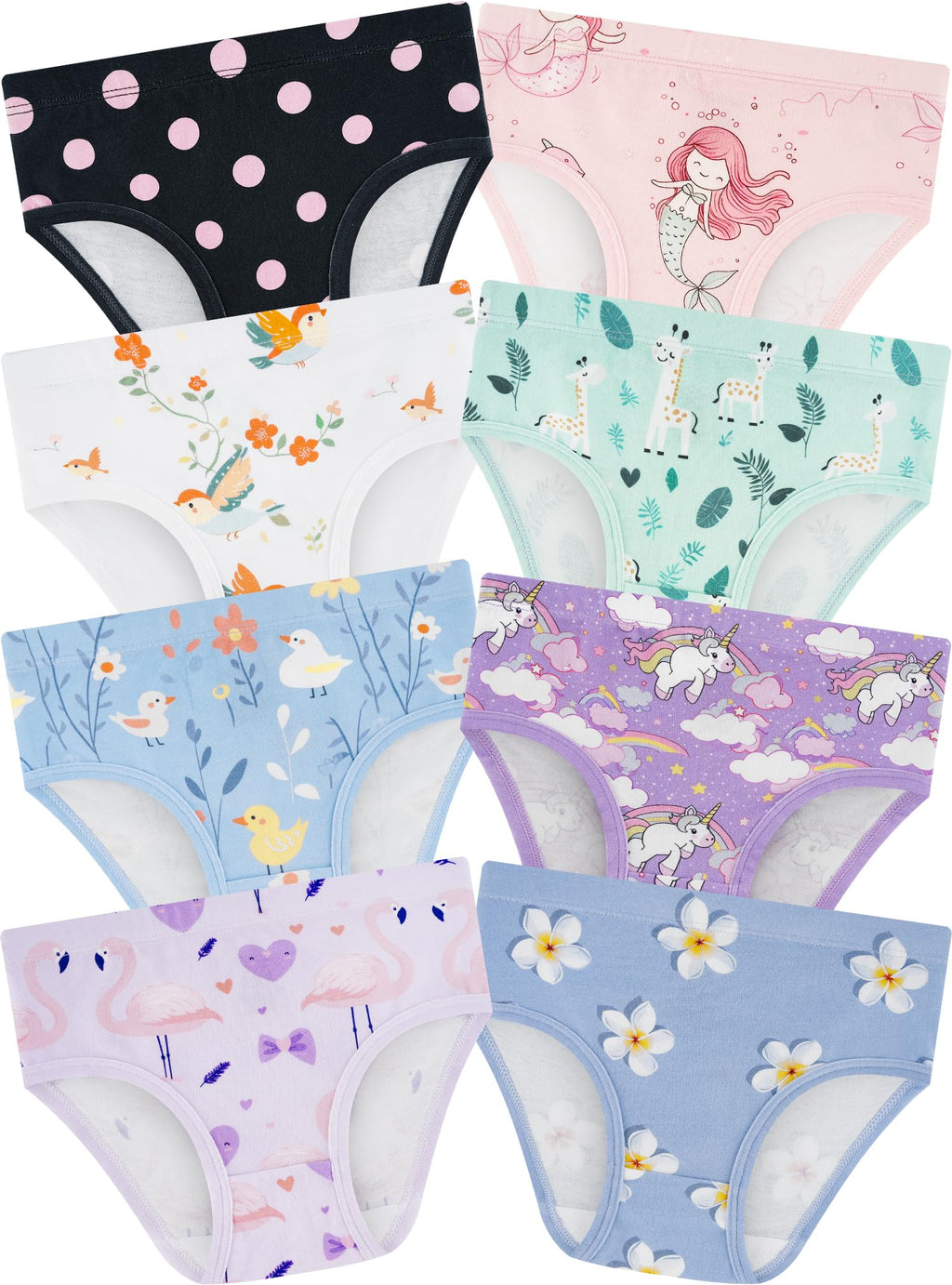 Girls Underwear, Soft Cotton Tagless Breathable Panties, 8-Pack, 18M-12Y