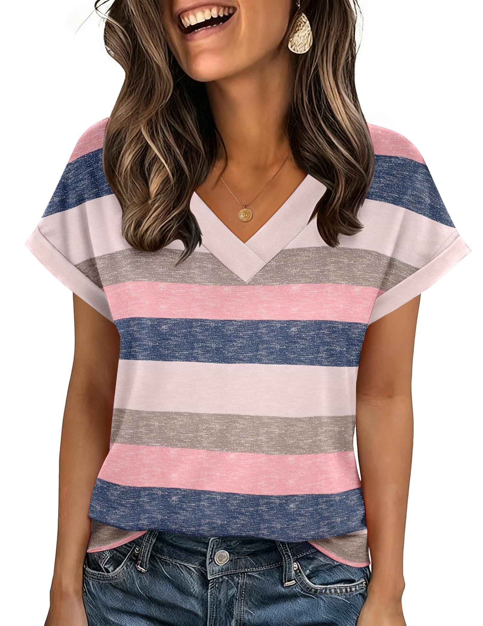 Zeagoo Womens Summer Tops Rolled Short Sleeve Shirts Dressy Casual Blouses