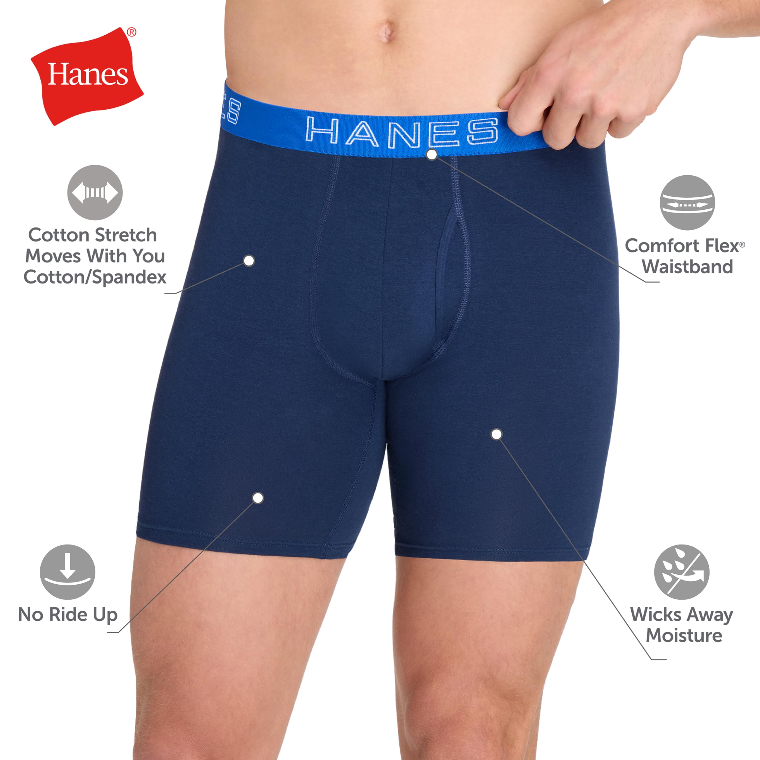 Hanes Men's Boxer Brief Underwear Pack, Stretch Cotton Boxer Briefs for Men, Moisture-wicking, 6-pack