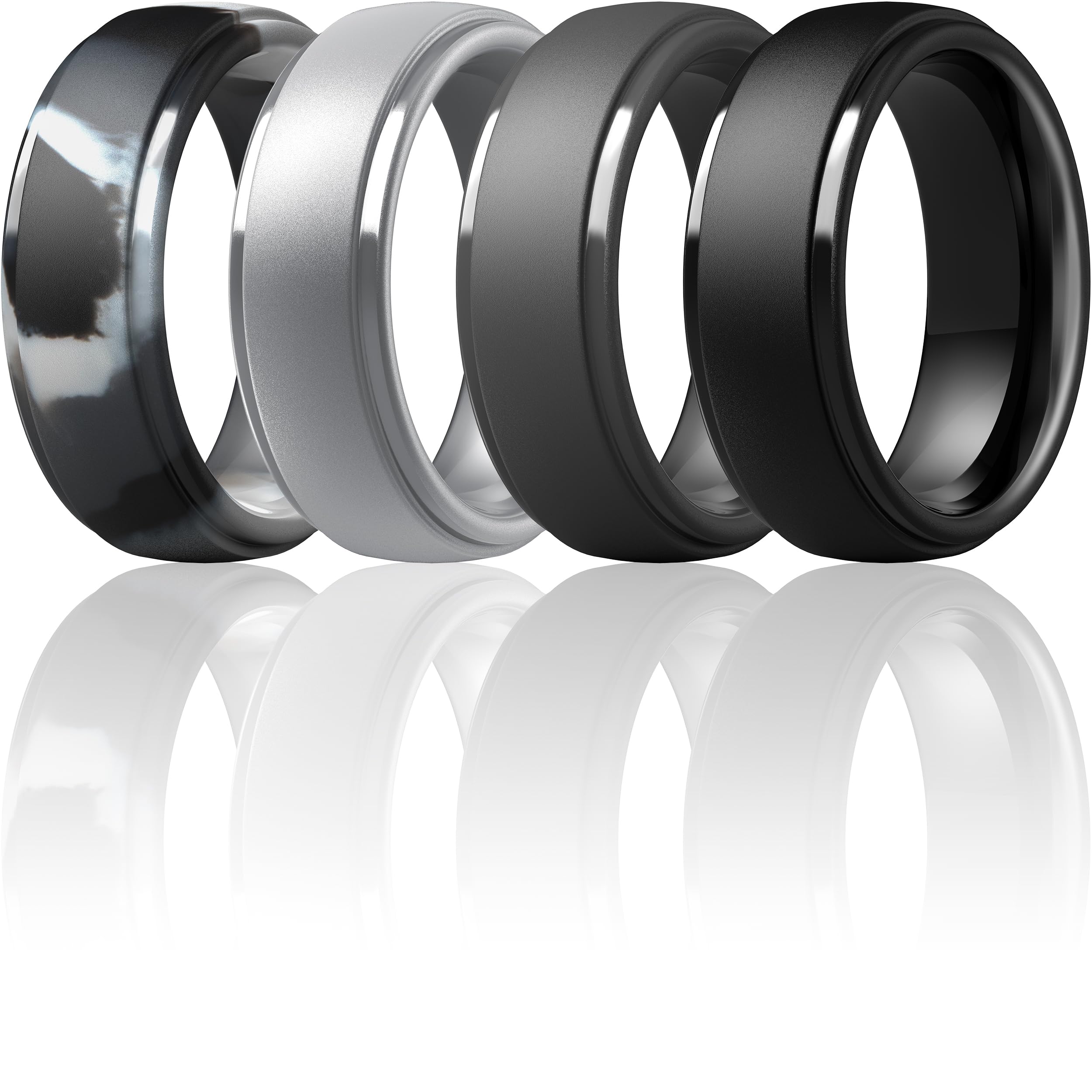 ThunderFit Silicone Rings for Men, Step Edge Rubber Wedding Bands 10mm Wide