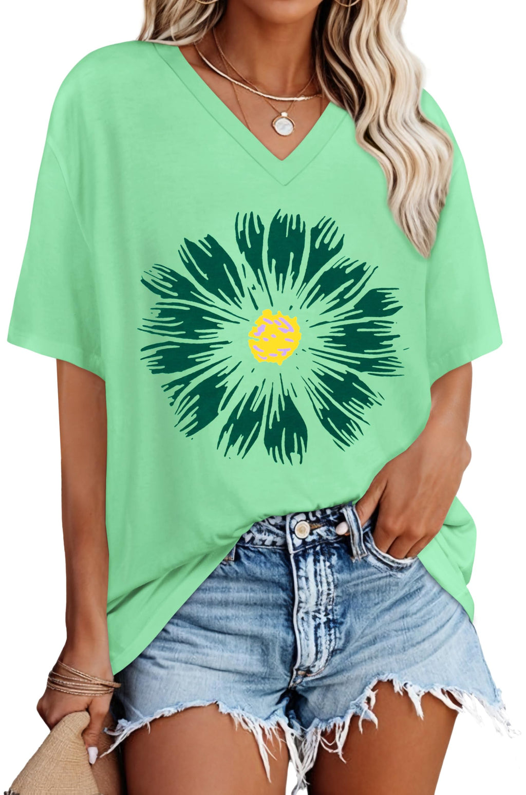 Oversized Tshirts for Women Graphic V Neck Short Sleeve Summer Casual Tops