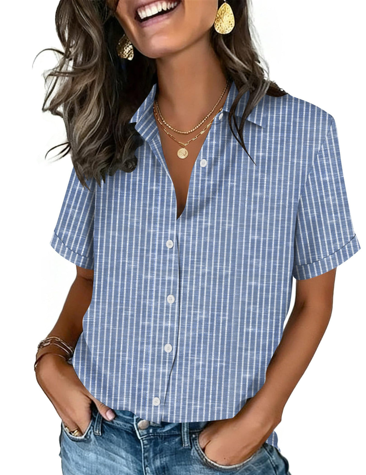 Zeagoo Button Down Shirts for Women Short Sleeve Tops Dressy Casual Blouses