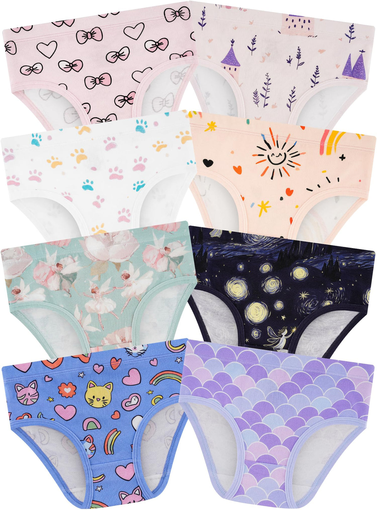 Girls Underwear, Soft Cotton Tagless Breathable Panties, 8-Pack, 18M-12Y