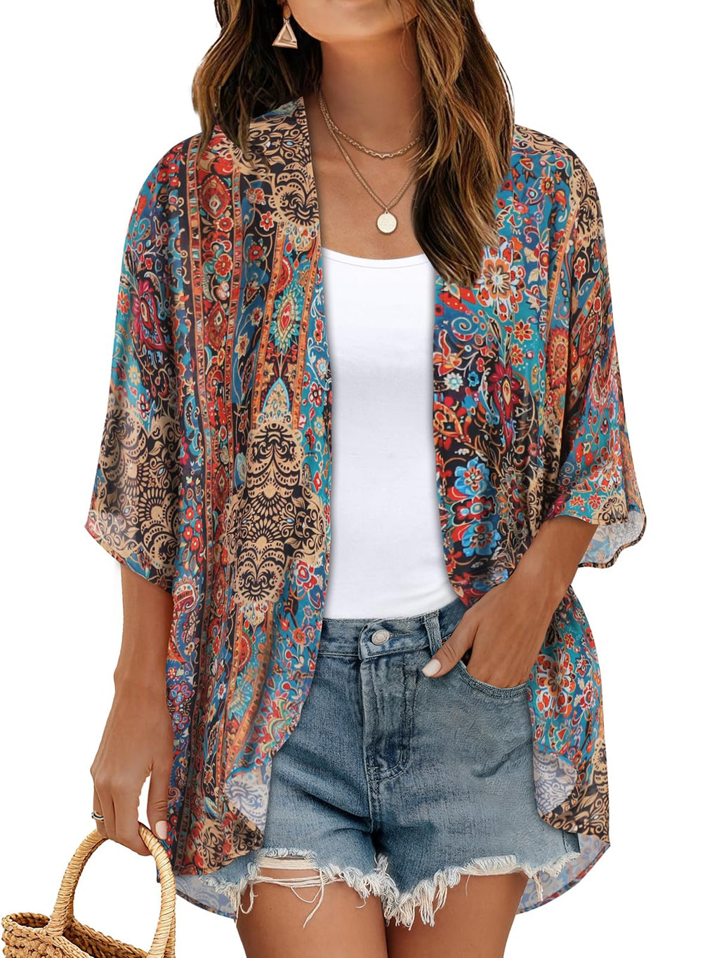 CHICGAL Womens Floral Kimono Cardigan Beach Cover Up Casual Summer Tops