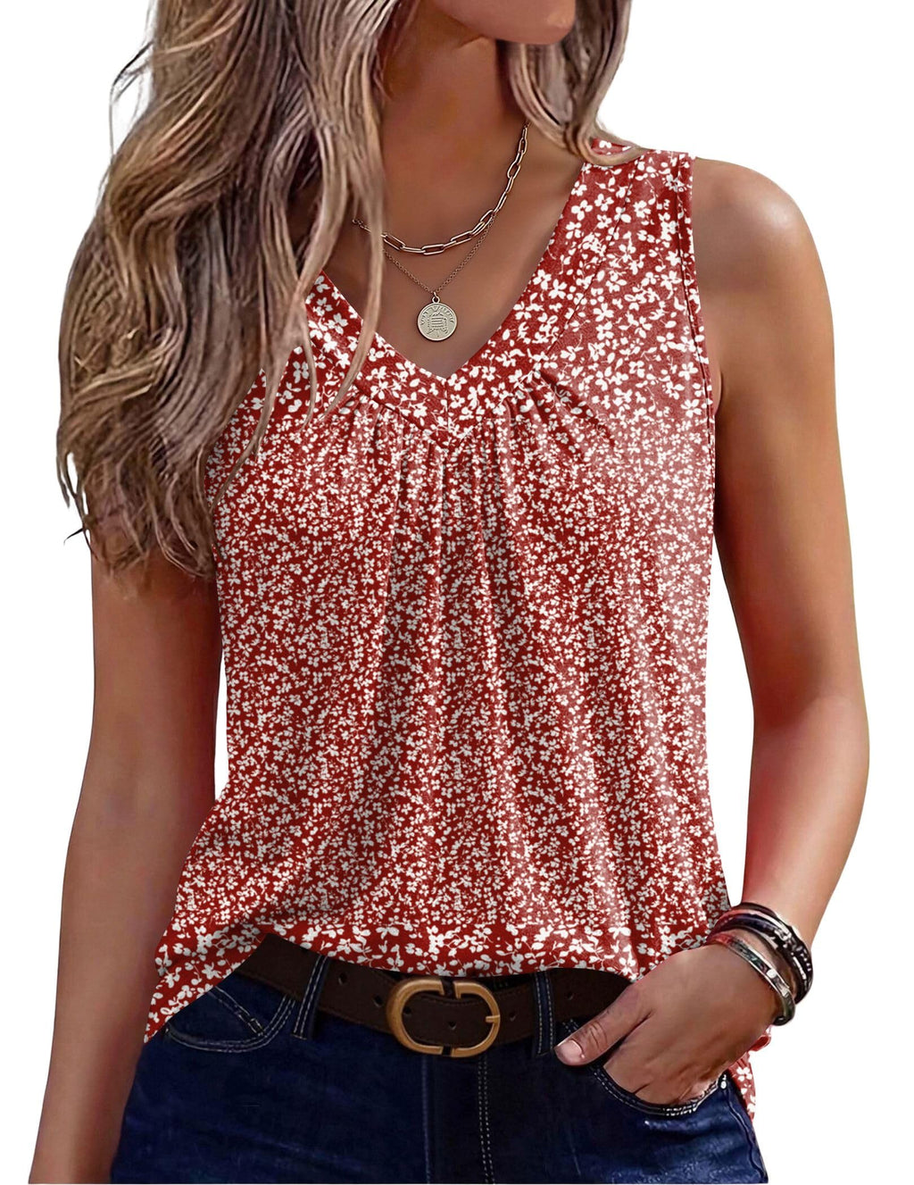 Zeagoo Womens Tank Tops Summer Sleeveless Tops V Neck Pleated Shirts