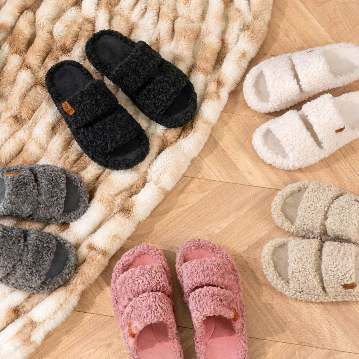 EverFoams Womens Fuzzy Open-toe Slippers Memory Foam Indoor House Shoes