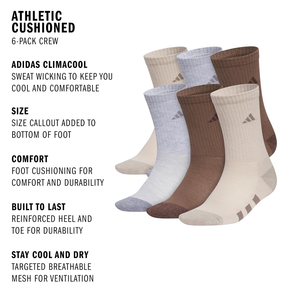 adidas Kids Athletic Cushioned Crew Socks 6 Pairs