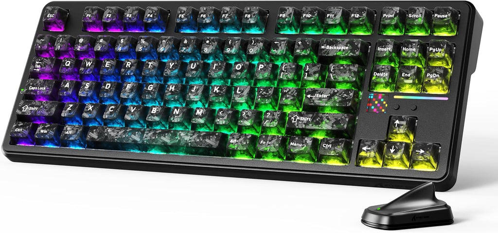 ATTACK SHARK X87 ULTRA Kablosuz Mekanik Oyun Klavyesi Dot Matrix Ekranlı, BT/2,4 GHz/Kablolu, Çift 8000Hz Yoklama Oranı,%75 Hot-Swap, 10000mAh, RGB, Shark Fin Kablosuz Alıcı, Mürekkep Gölge