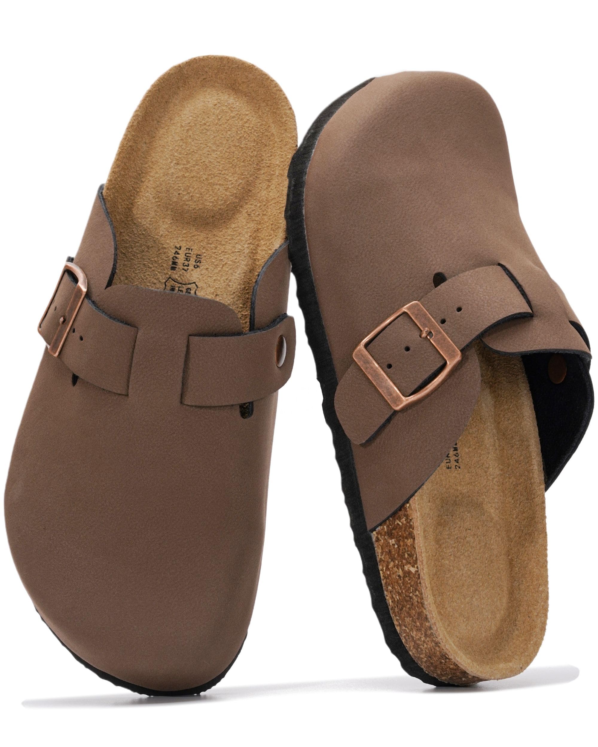 100% Genuine Leather Slip-on Footbed Clogs for Women - Fall Shoes for Women