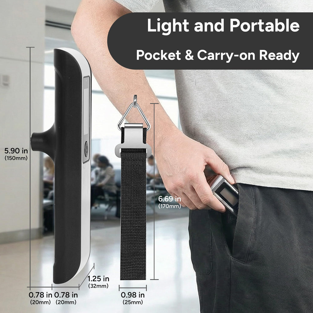 travel inspira Digital Luggage Scale – Portable Hanging Suitcase Weight Scale for Travel, 110 lb Capacity, Backlit LCD Display, Prevents Airport Overweight Fees, Battery Included