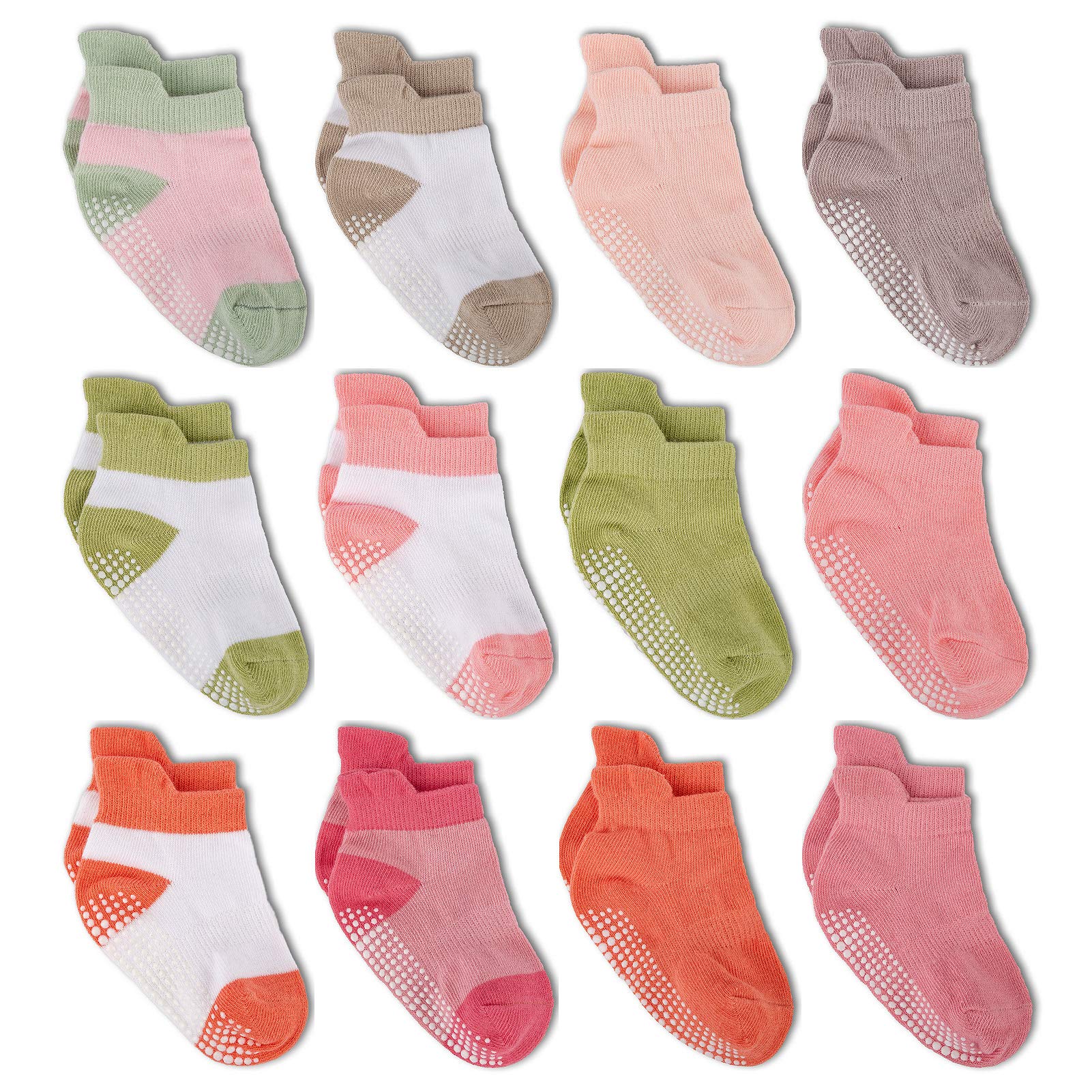Zaples Baby Non Slip Grip Ankle Socks with Non Skid Soles for Infants Toddlers Kids Boys Girls