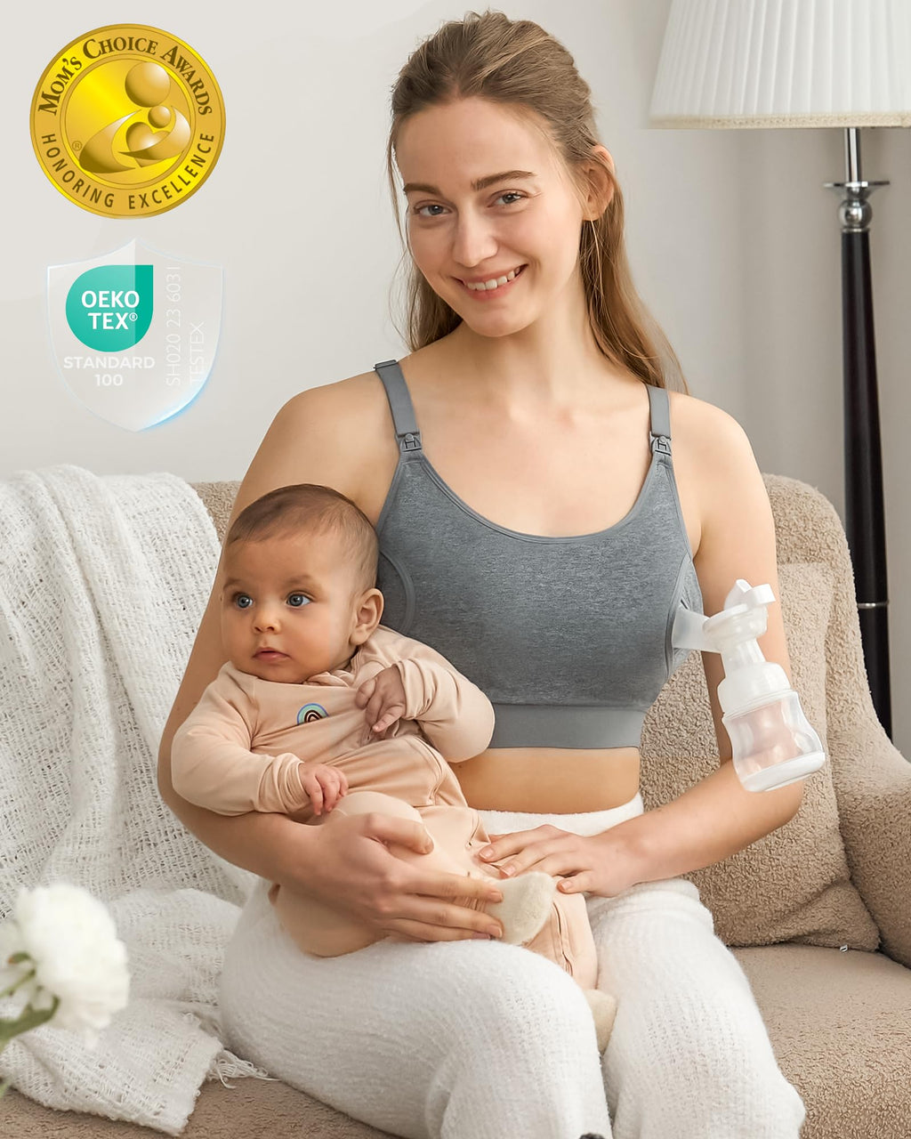 Momcozy Hands Free Pumping & Nursing Bra, Adjustable Cotton Breast Pump Bra