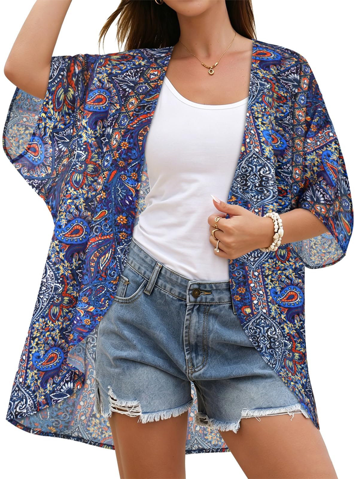 CHICGAL Womens Floral Kimono Cardigan Beach Cover Up Casual Summer Tops