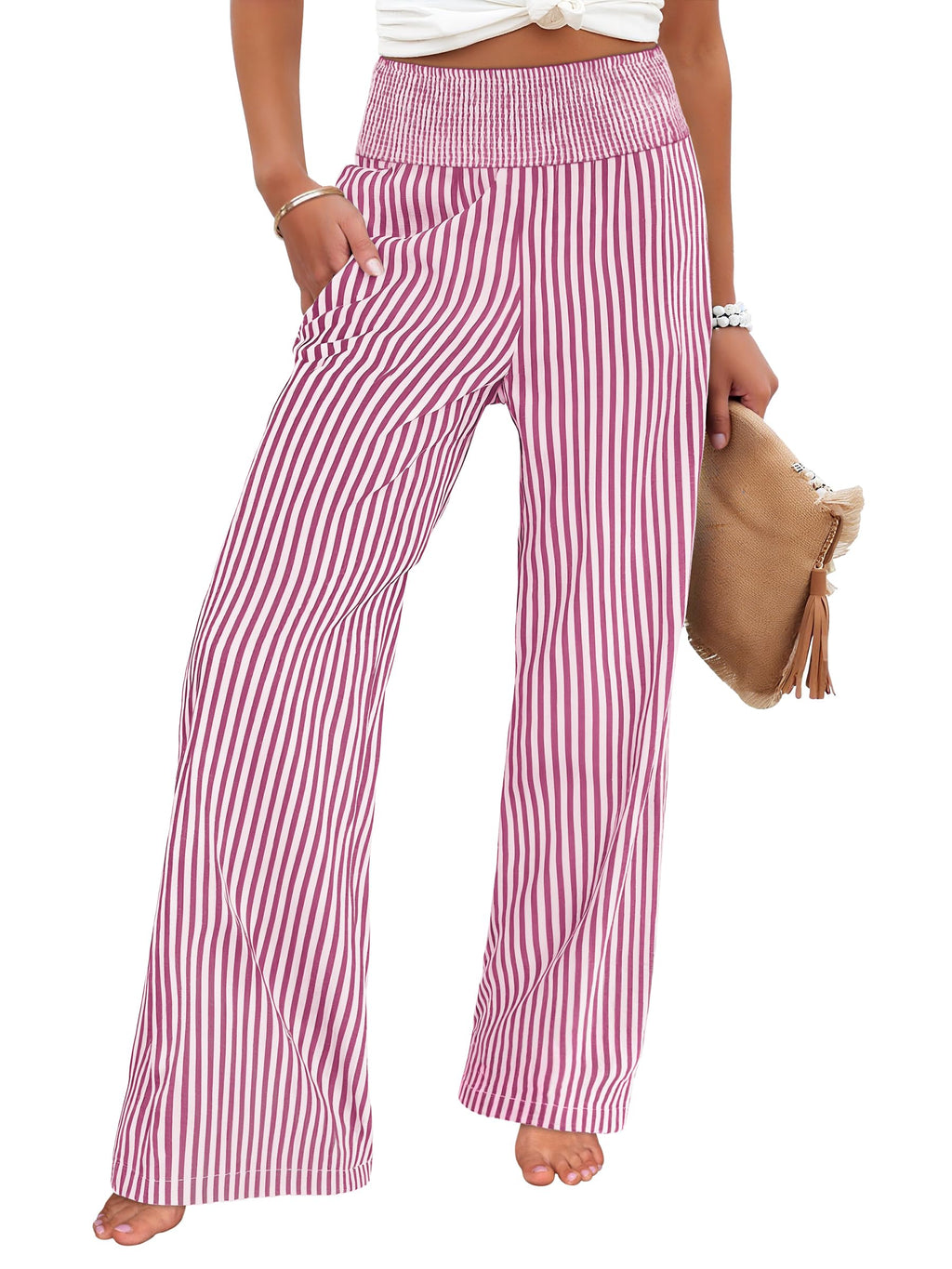 ANRABESS Womens Striped Gingham Wide Leg Palazzo Pants with Pockets