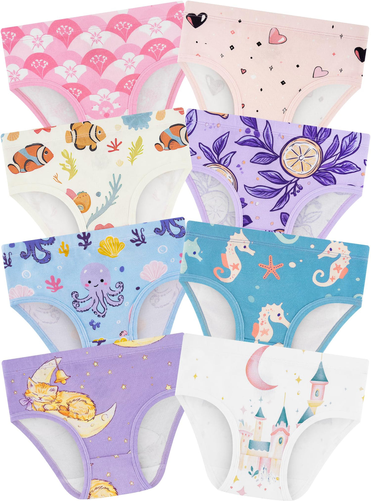 Girls Underwear, Soft Cotton Tagless Breathable Panties, 8-Pack, 18M-12Y