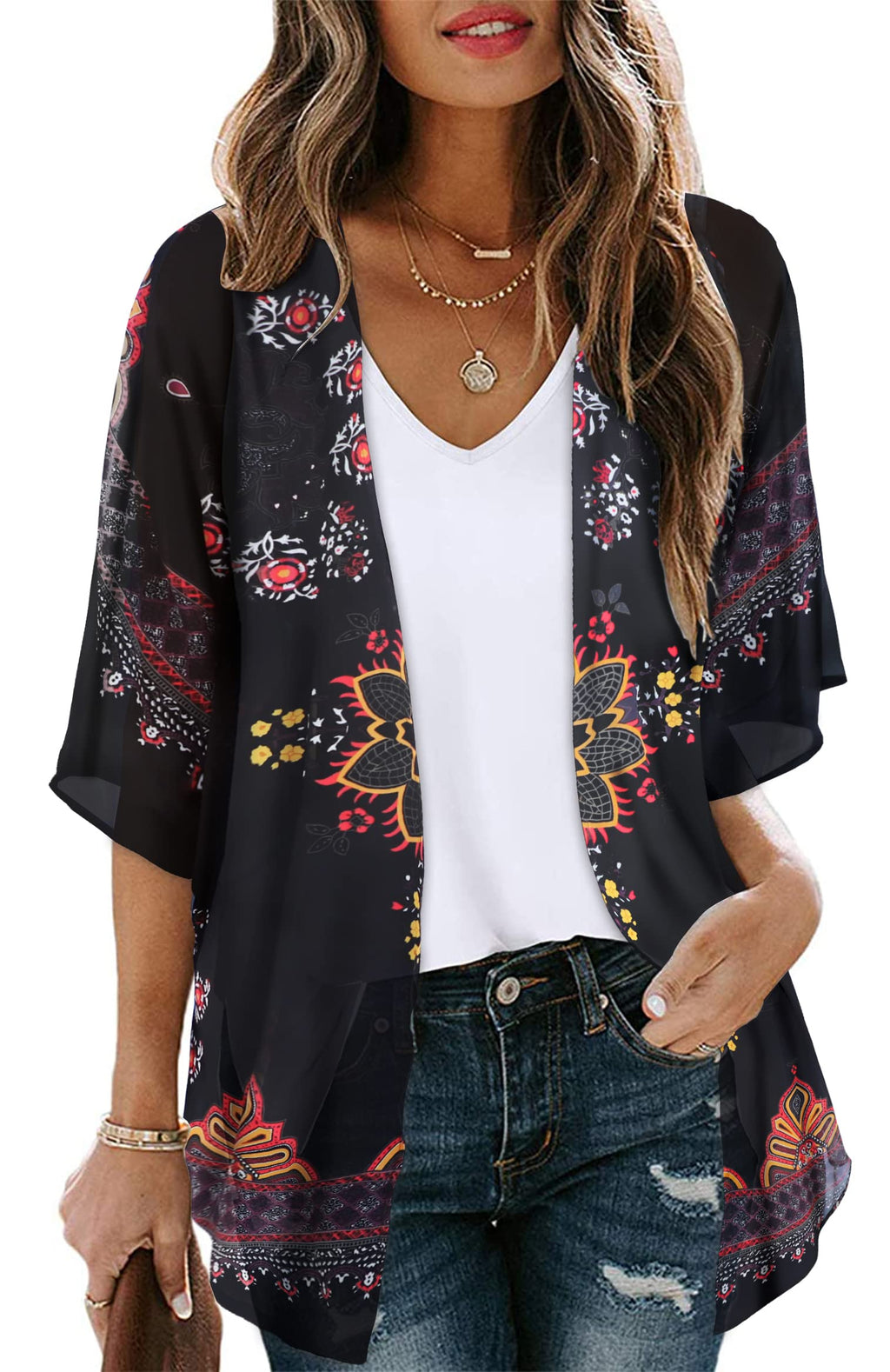 CHICGAL Womens Floral Kimono Cardigan Beach Cover Up Casual Summer Tops