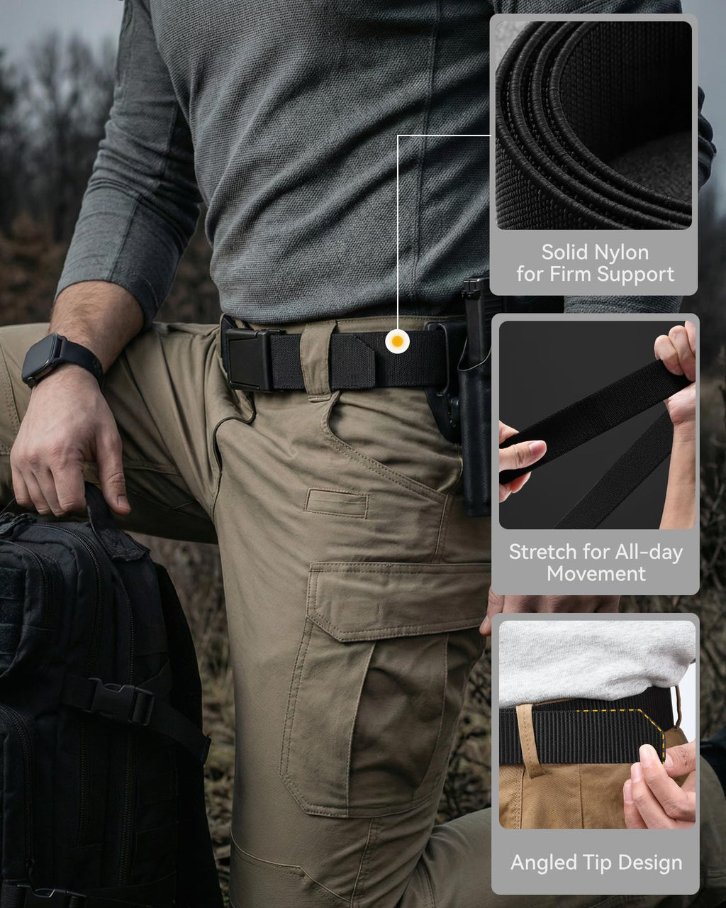 CHAOREN Tactical Belt Men - 1.5" Stretch Work Belt with Zinc Alloy Buckle